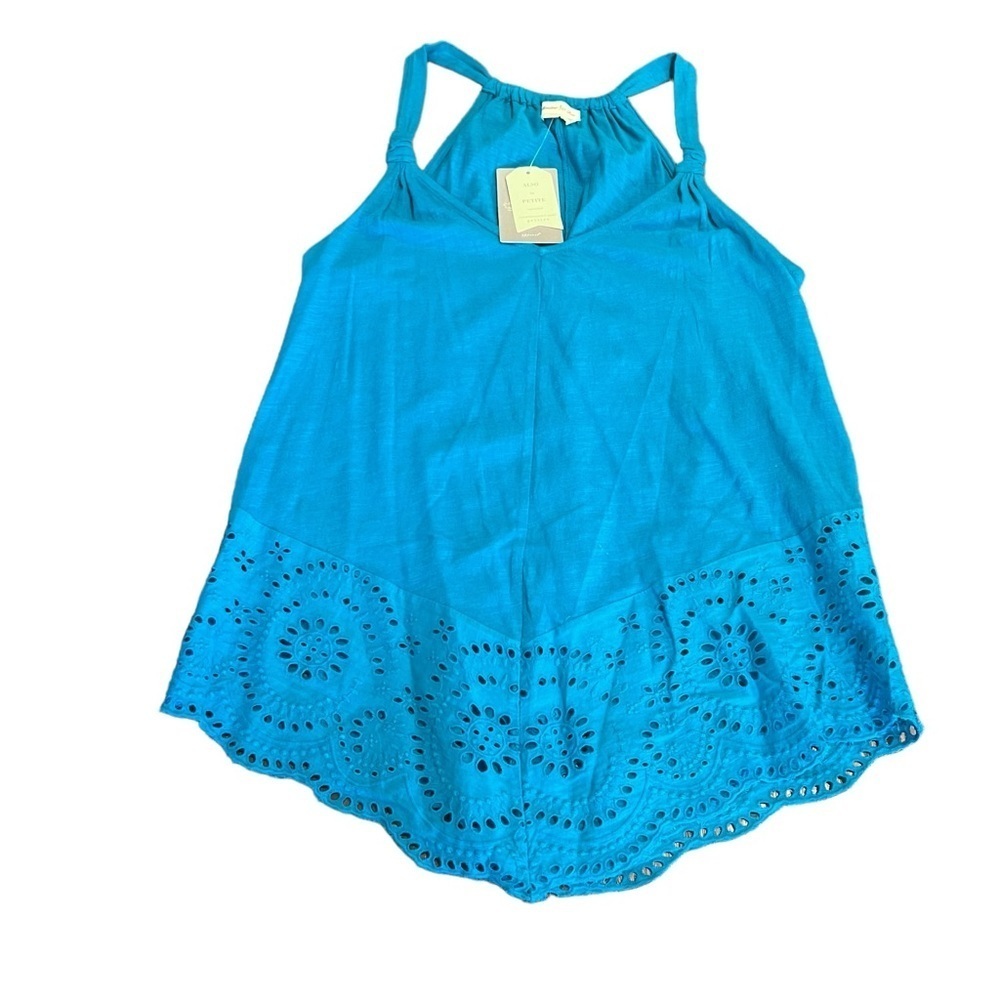 Meadow Rue Anthropologie Turquoise Tank Top Eyelet Lace V-Neck Size Medium